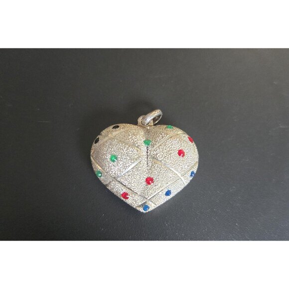 Puffy Heart Multi Colored Crosshatched Pendant 925 Sterling Silver HOD - Picture 1 of 5